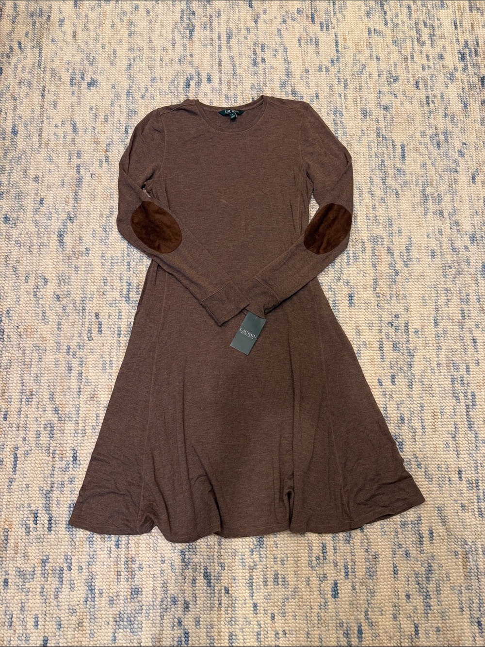 NWT Ralph Lauren Brown Long-Sleeve A-Line Dress with Elbow Patches